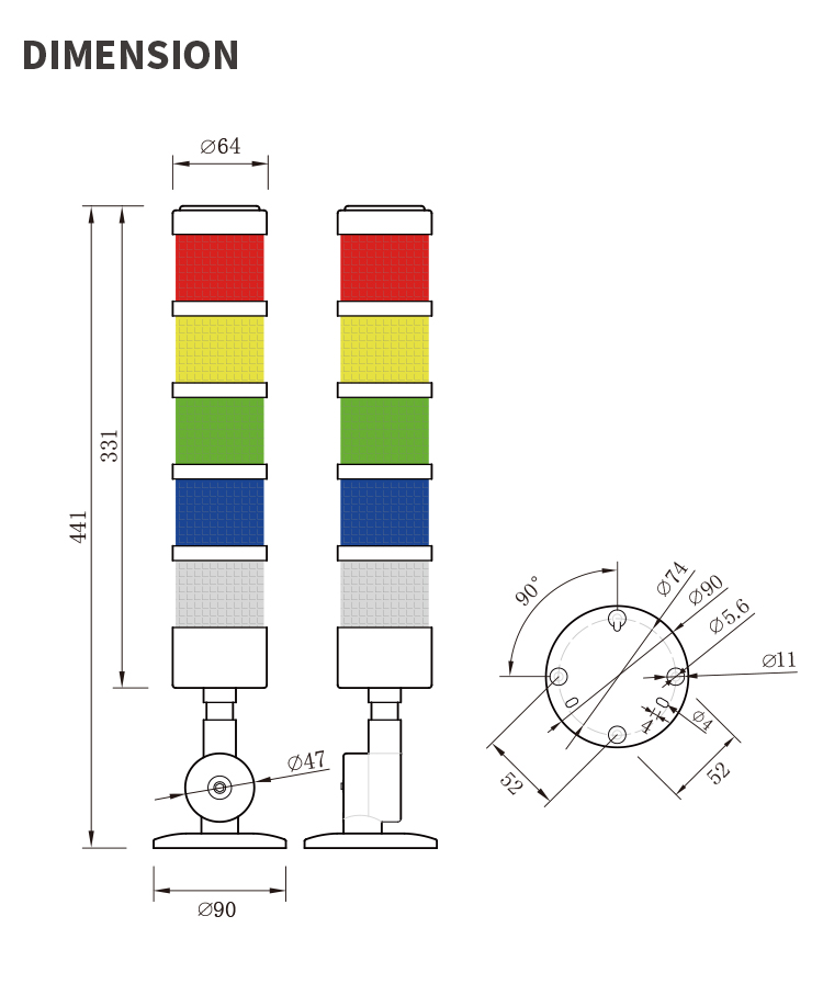 5 colors cnc signal tower light 